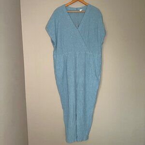 Poetry Jumpsuit Womens Size 16 1X Blue Linen Gauzy Crinkle Coastal‎ Minimalist